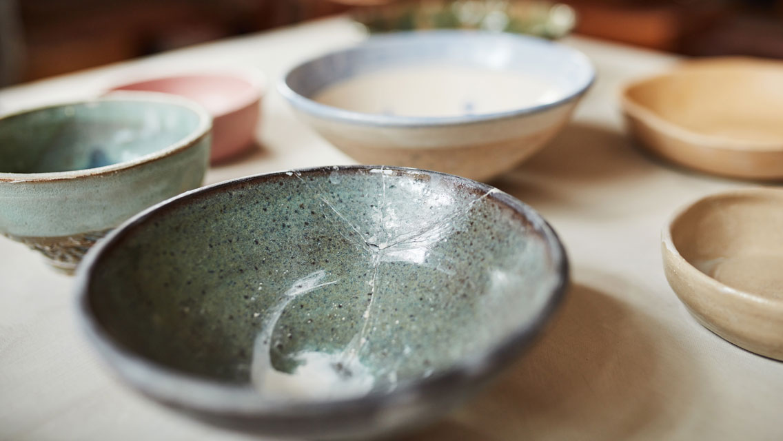 a repaired pottery bowl