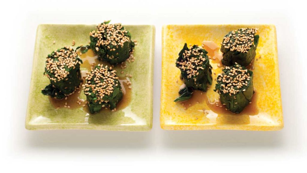 two plates with oshitashi
