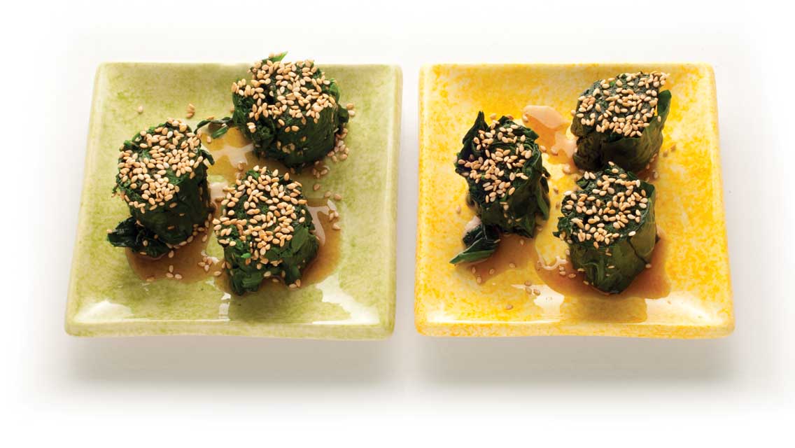 two plates with oshitashi