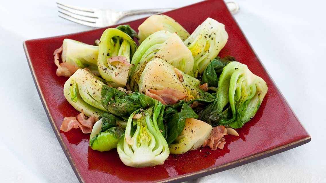 braised bok choy with bacon