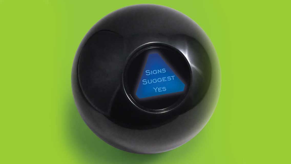 Magic 8 ball that says "Signs Suggest Yes"