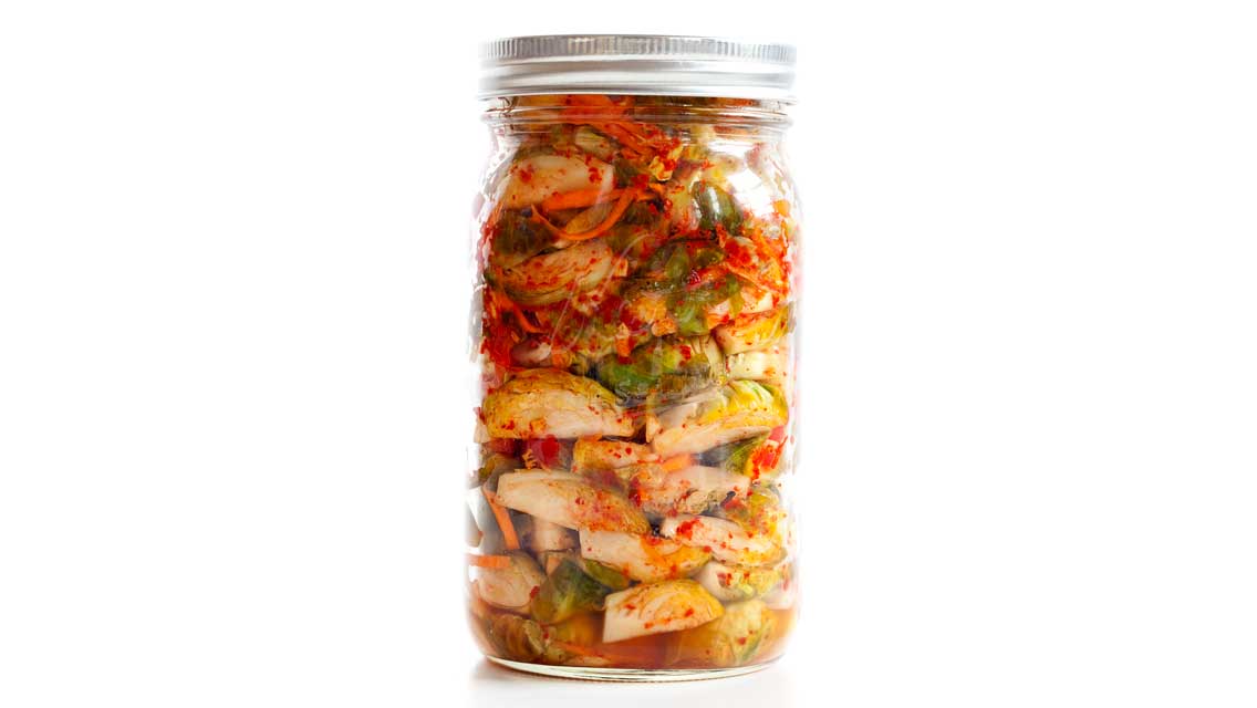 a jar of brussels sprouts kimchi