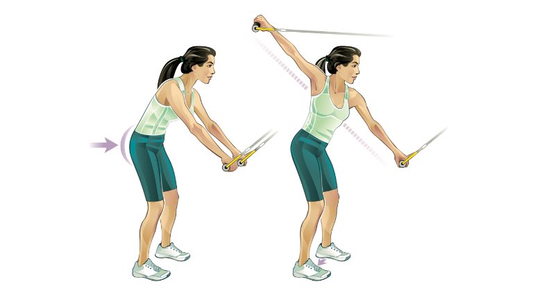 Illustration of a woman doing a TRX rotation.