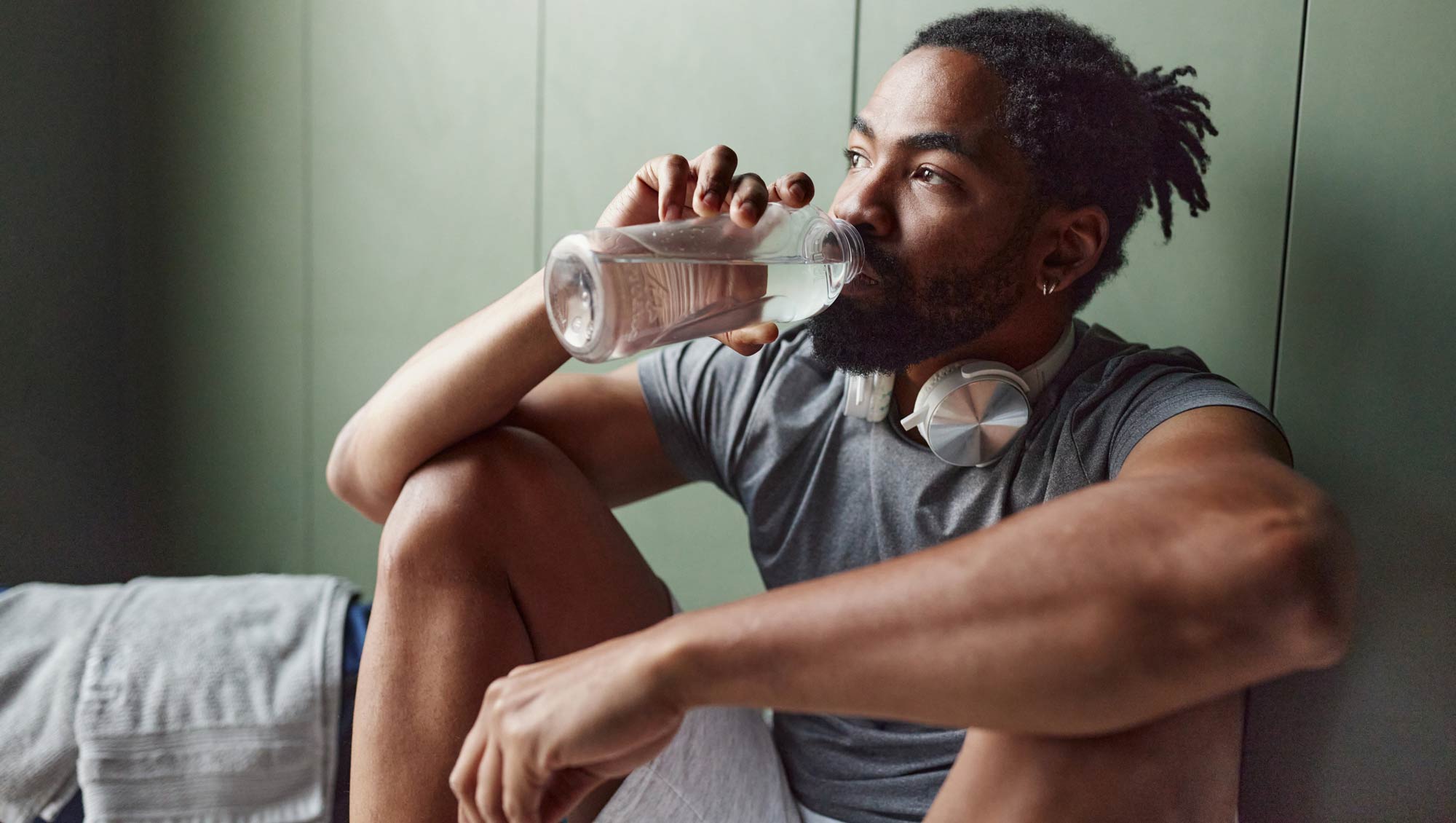 man drinking water