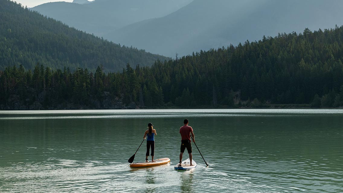 Two people paddleboarding