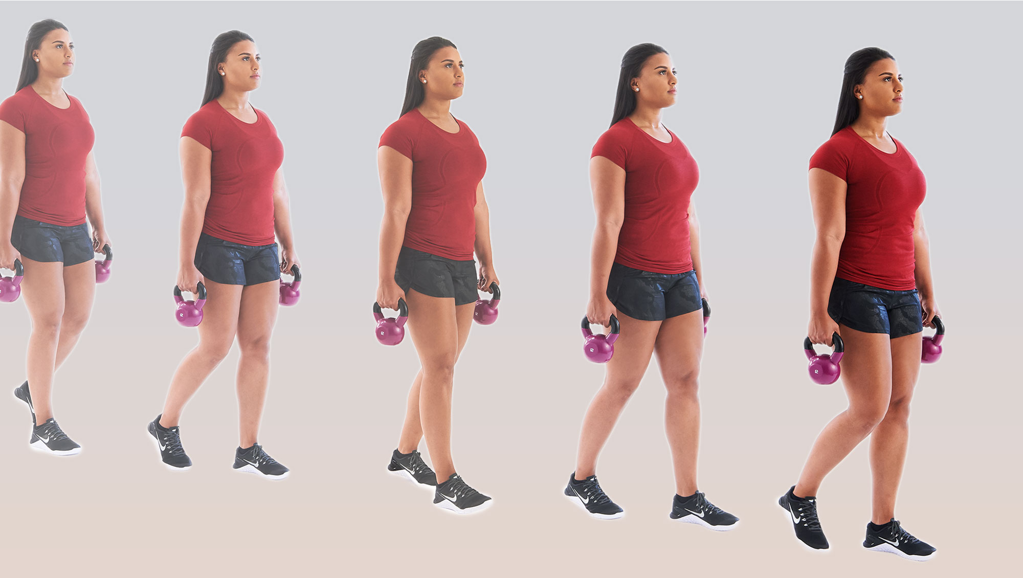 progressive shot of kettlebell carry