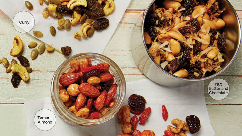 Three kinds of homemade trail mix.