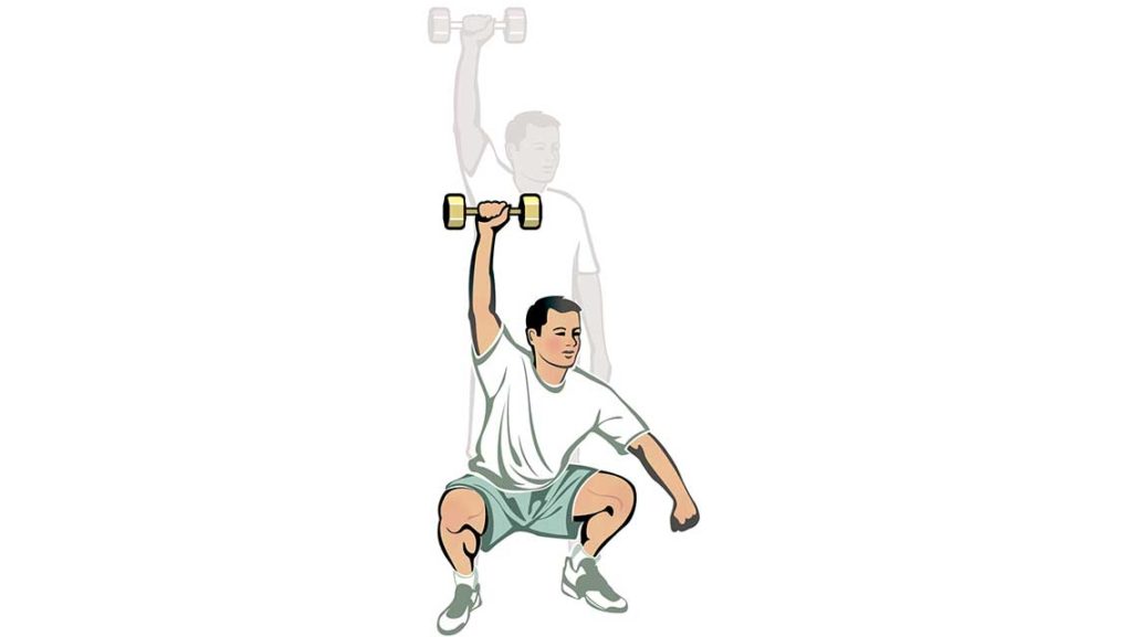 illustration person performing a single arm overhead squat