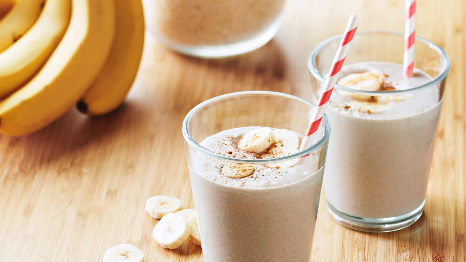 Two cups of a banana bread shake.