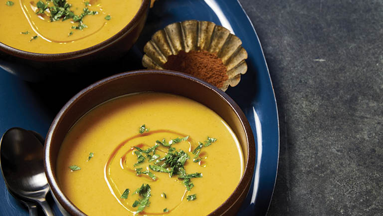 Two bowls of butternut-squash soup