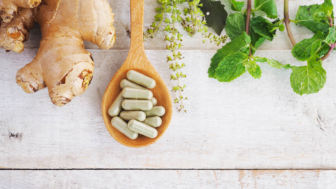 Assortment of supplements and foods to boost immunity.