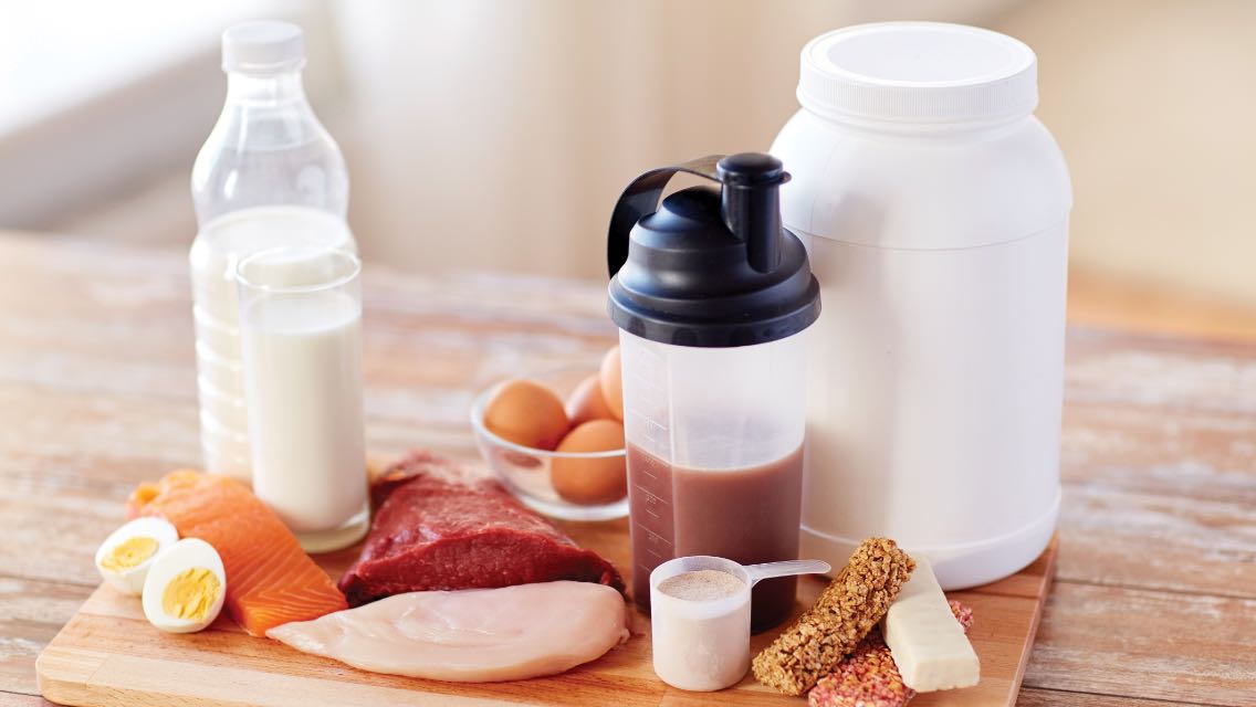 Assorted sources of protein on a table.