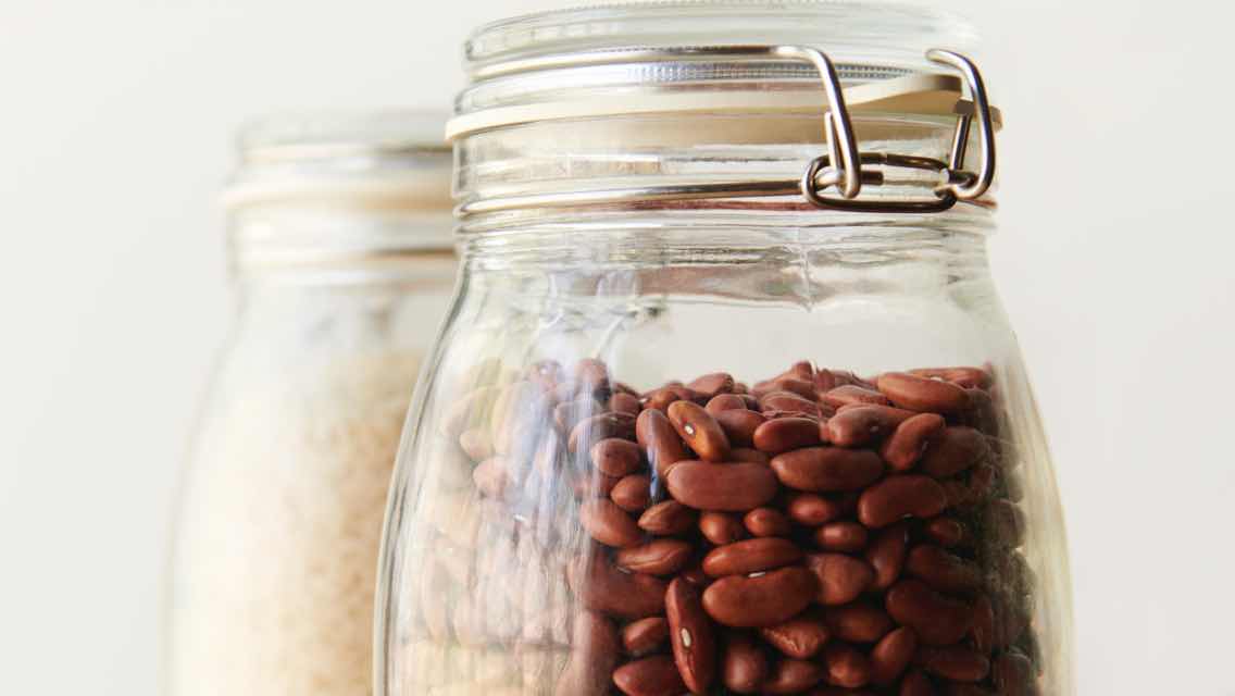 Jar of beans and jar of rice.