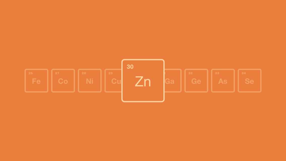 Illustration of zinc as a periodic table element.
