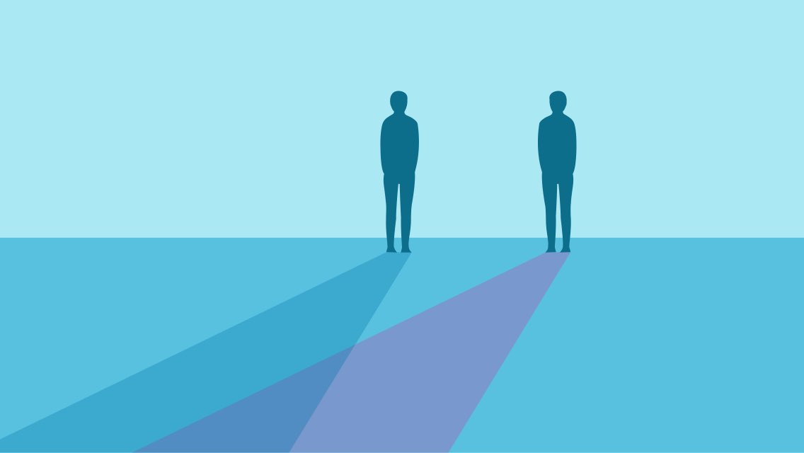 An illustration of two people off in the distance standing apart from one another.