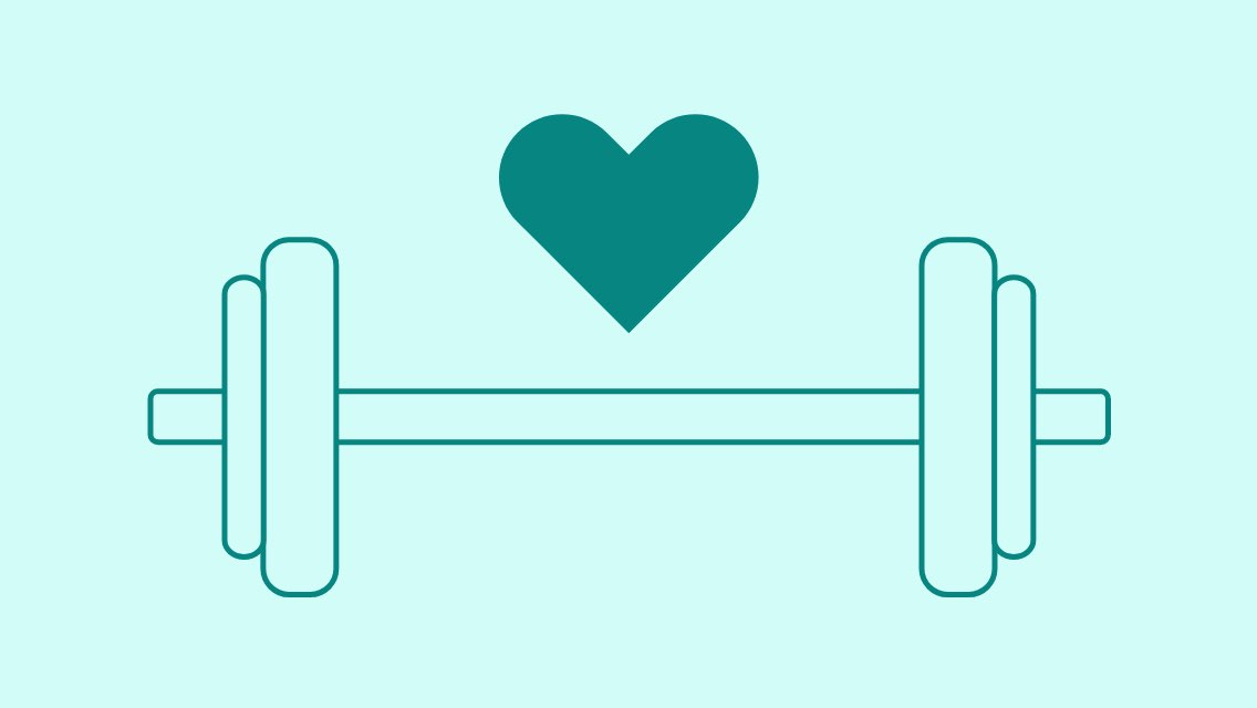Illustration of a barbell with a heart above it.