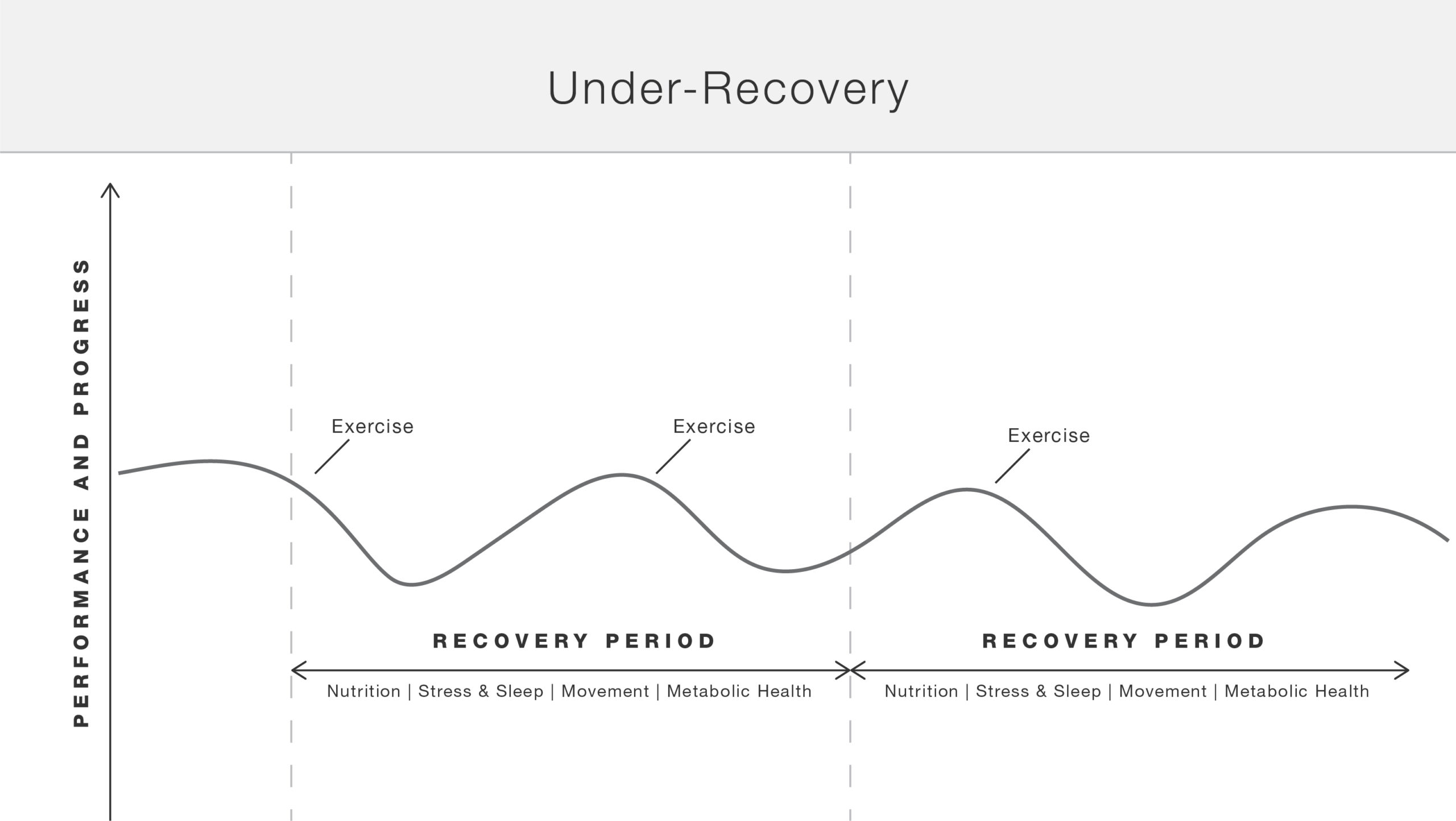 Graph showing performance and progress ebbs and flows with recovery periods and exercise.