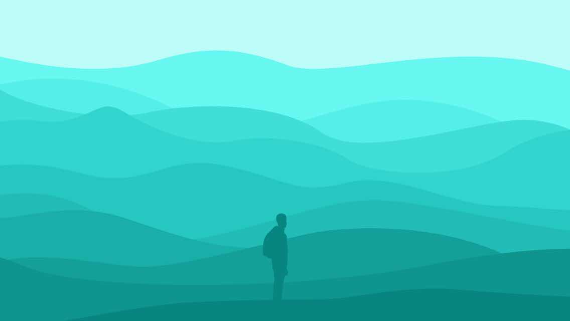 illustration of a man's silhouette against varying shades of mountains