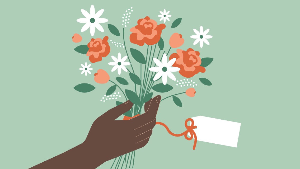 an illustration of a hand holding flowers