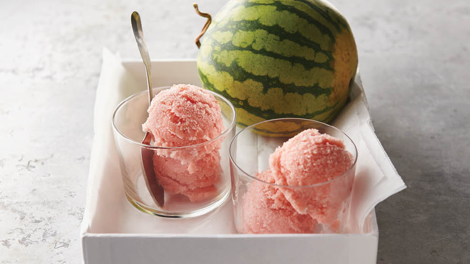 two bowls with watermelon sorbet