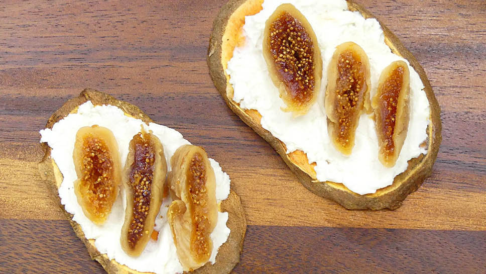 sweet potato "toast" topped with goat cheese and figs