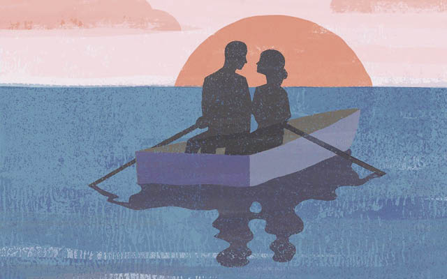 Illustration of a couple in a row boat
