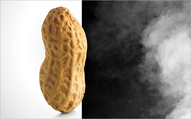 A peanut next to some smoke