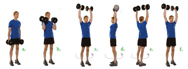 Dumbbell hammer curls to overhead press to full circle