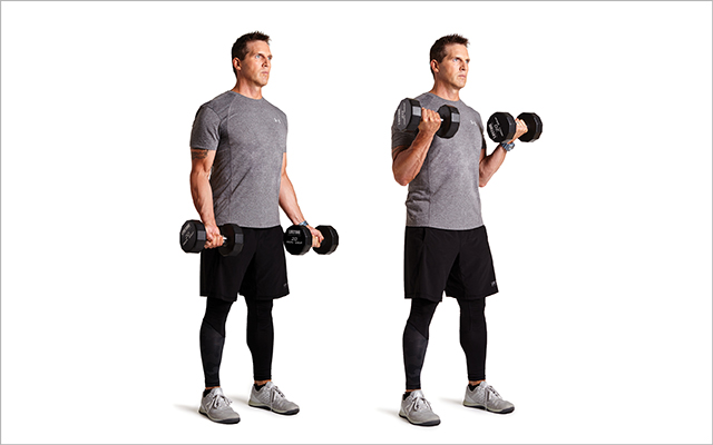 Man doing a biceps curl with dumbbells