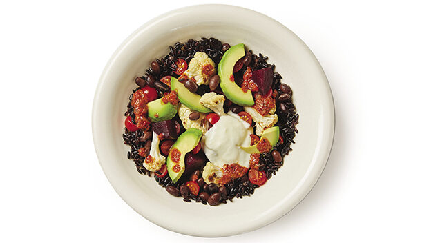 Bow of Black Rice, Beans and Beets