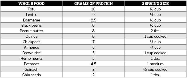 Chart of vegetarian foods high in protein