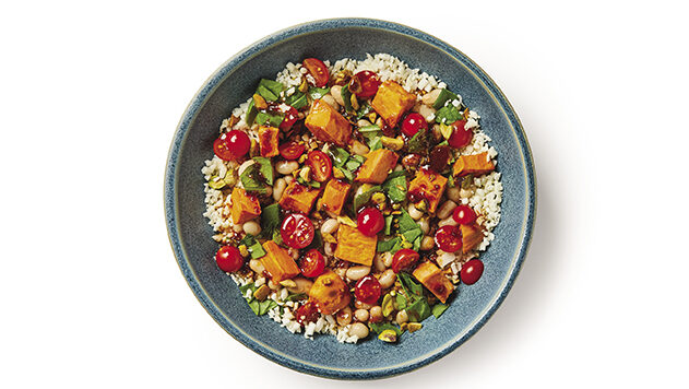 cauliflower bowl with sweet potatoes