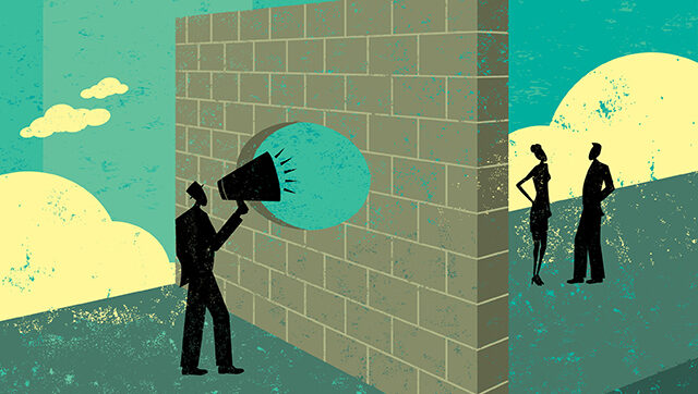 illio person talking through hole in a wall