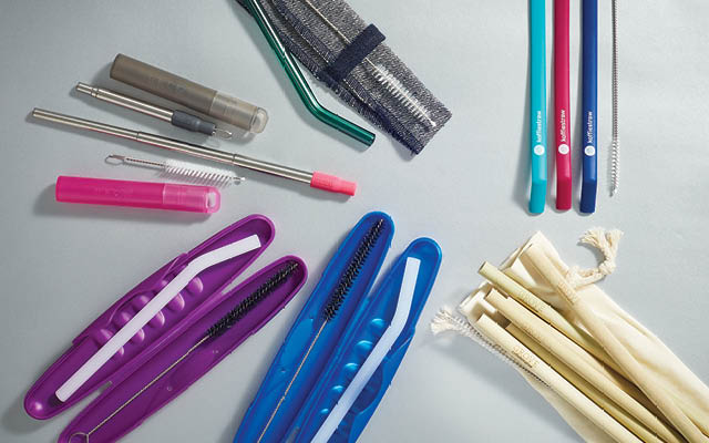 A variety of reusable straws