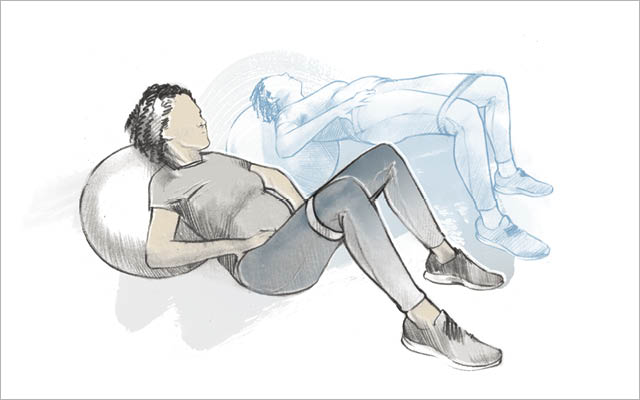 Stability ball banded hip thrust illustration