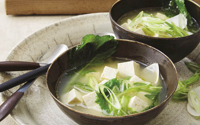 Miso soup with turnip greens