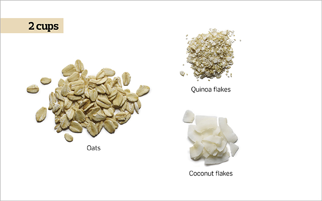 oats, quinoa flakes, and coconut flakes