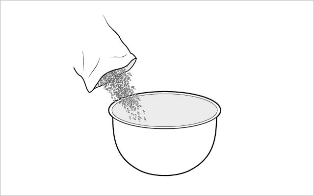 Rice poured into a bowl