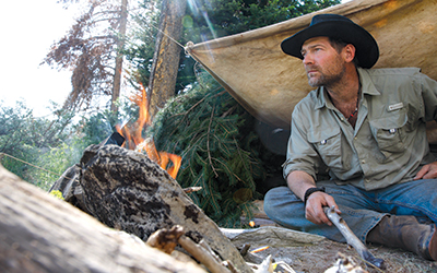 Les stroud is camping.