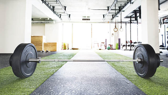 barbell in gym