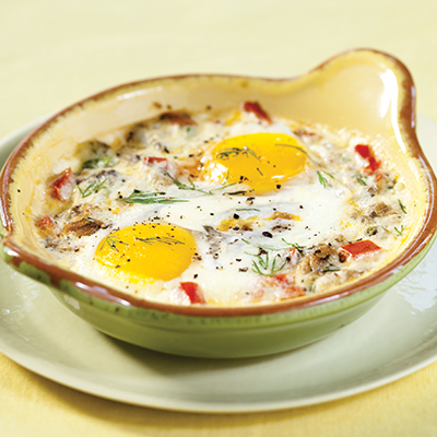 Baked fishermans egg with fish