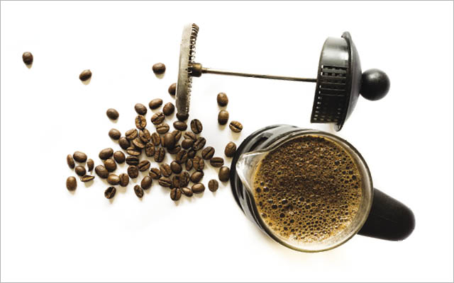 French press and coffee beans