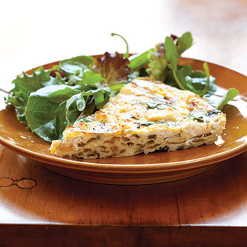 A frittata made in a cast-iron pan