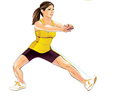 A woman performs the transverse plane workout, second picture.