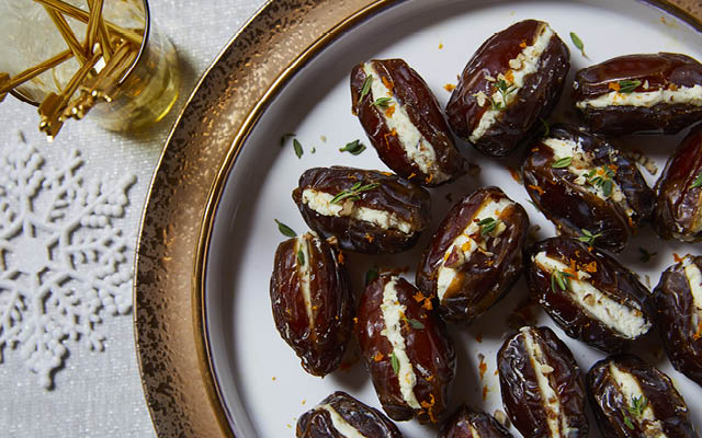 Pecan and goat cheese stuffed dates