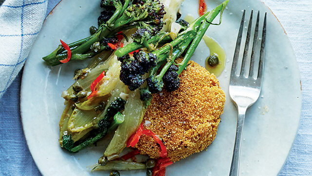 Polenta Cake With Rapini and Chicory