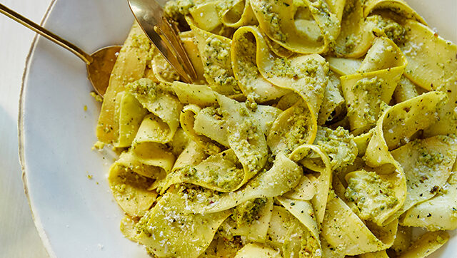 Raw Zucchini Ribbons With Pistachio-Mint Pesto
