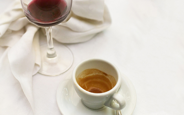wine glass and coffee cups