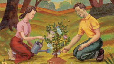 illustration couple planting tree