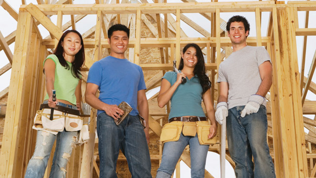 group of people building home